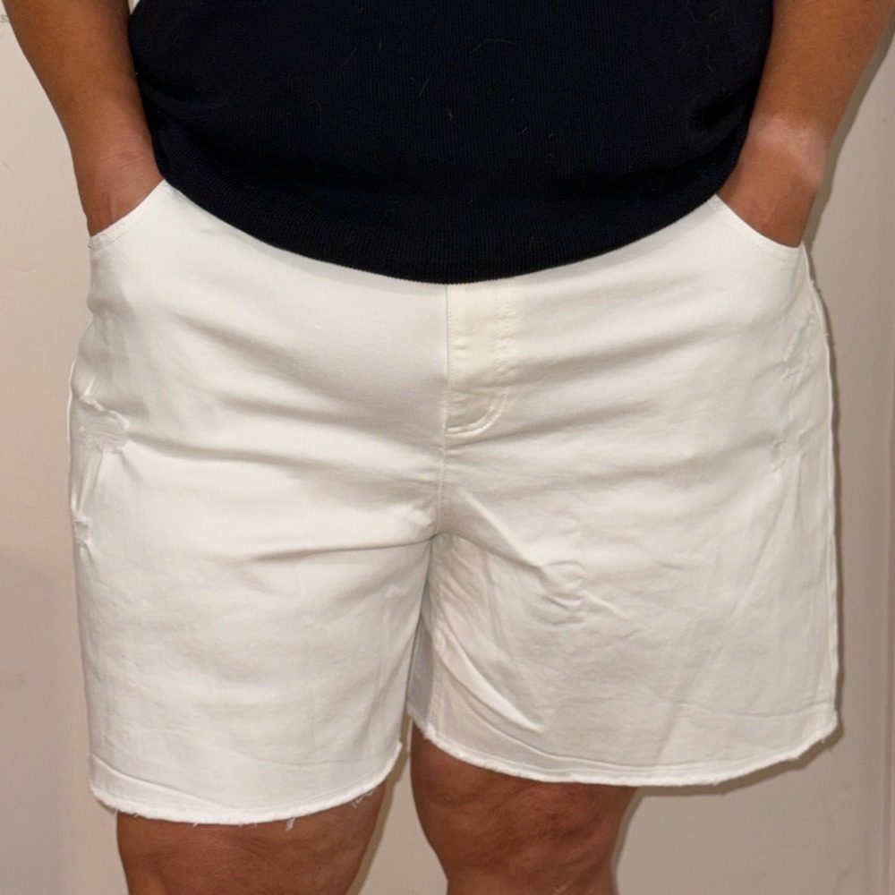 Candace Cameron Bure Womens White Distressed Raw Hem Denim Shorts Plus Size 26W